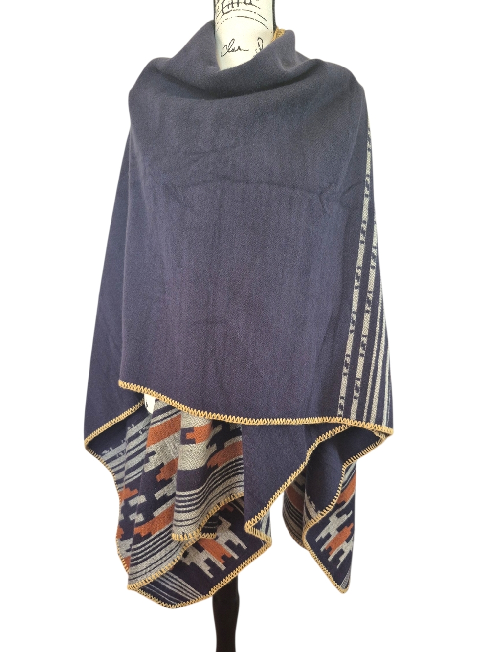 Navy/Grey/Brown Aztec-Trim Wrap Scarf - Picture 3 of 5